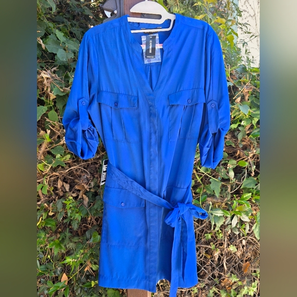 Express Royal Blue Shirt Dress Womens Size M 3/4 Sleeve NEW. - Picture 1 of 6